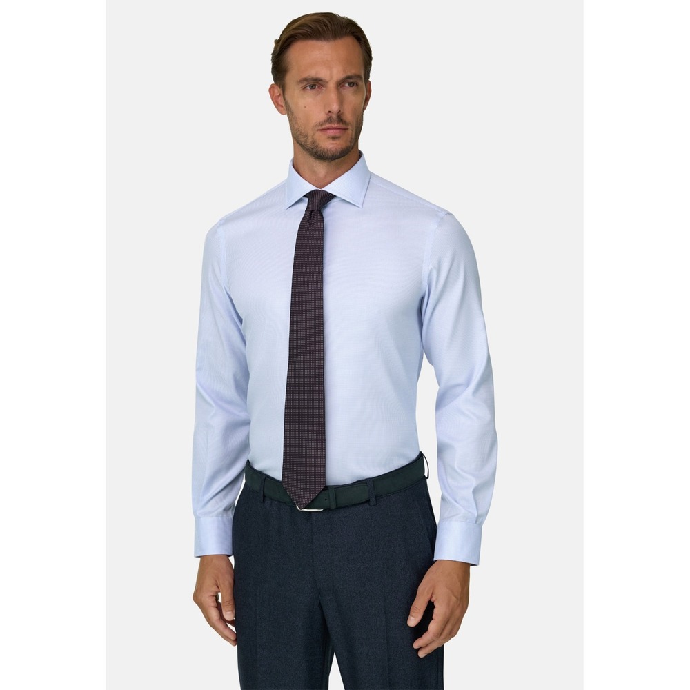 Boggi Milano Mens Slim Fit Ultimate Non-Iron Dobby Dress Shirt Blue Size 43 17 L